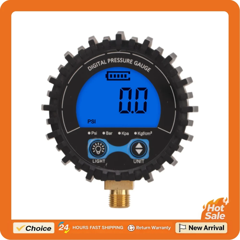 M11x1 3‑200PSI Wheel Tyre Air Inflator Monitoring Tester Thread Blue Backlight Digital Tire Pressure Gauge LCD Display Four Unit