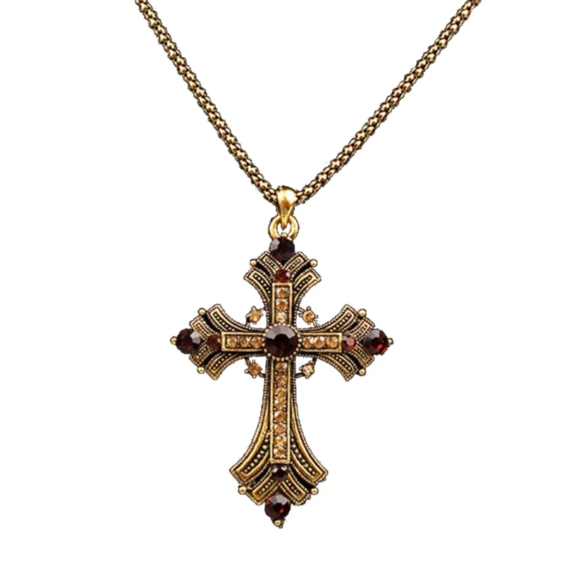 Vintage Baroque Christian Necklace For Women Man Silver Color With Crystals Gothic Crucifix Symbol Unisex Jewelry