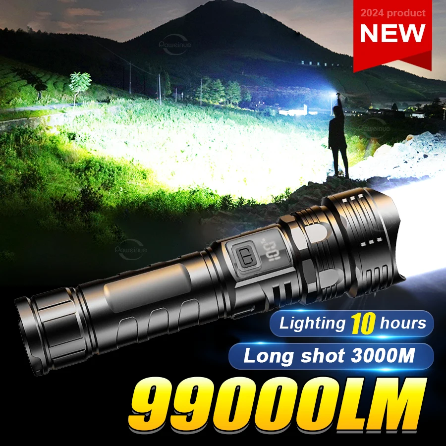 Powerful LED Flashlight USB Rechargeable Strong Light Long Range Flashlights Zoom Outdoor Tactical Torch Hunting Fishing Lantern