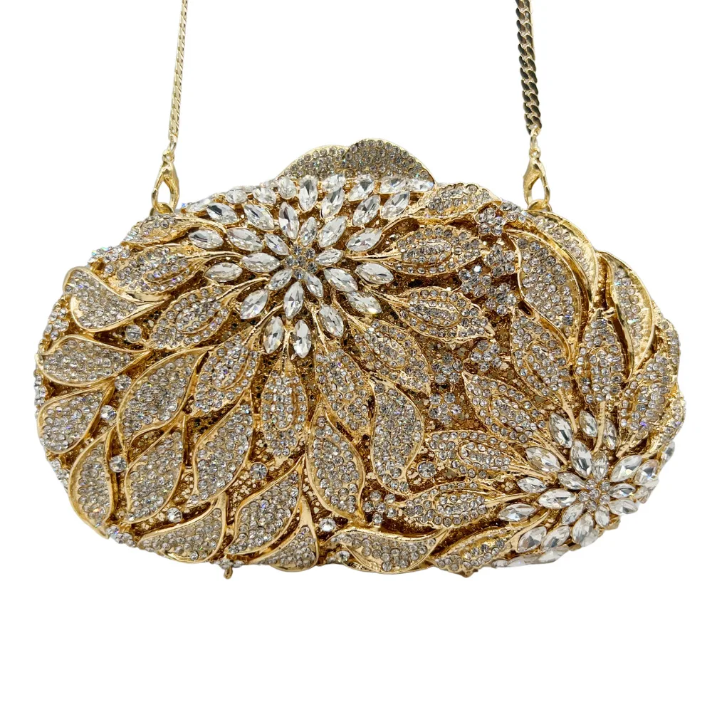 

Сумка для ужина с листьями и цветами и бриллиантами, банкетная женская сумка, полая металлическая жесткая коробка, сумка с бриллиантами