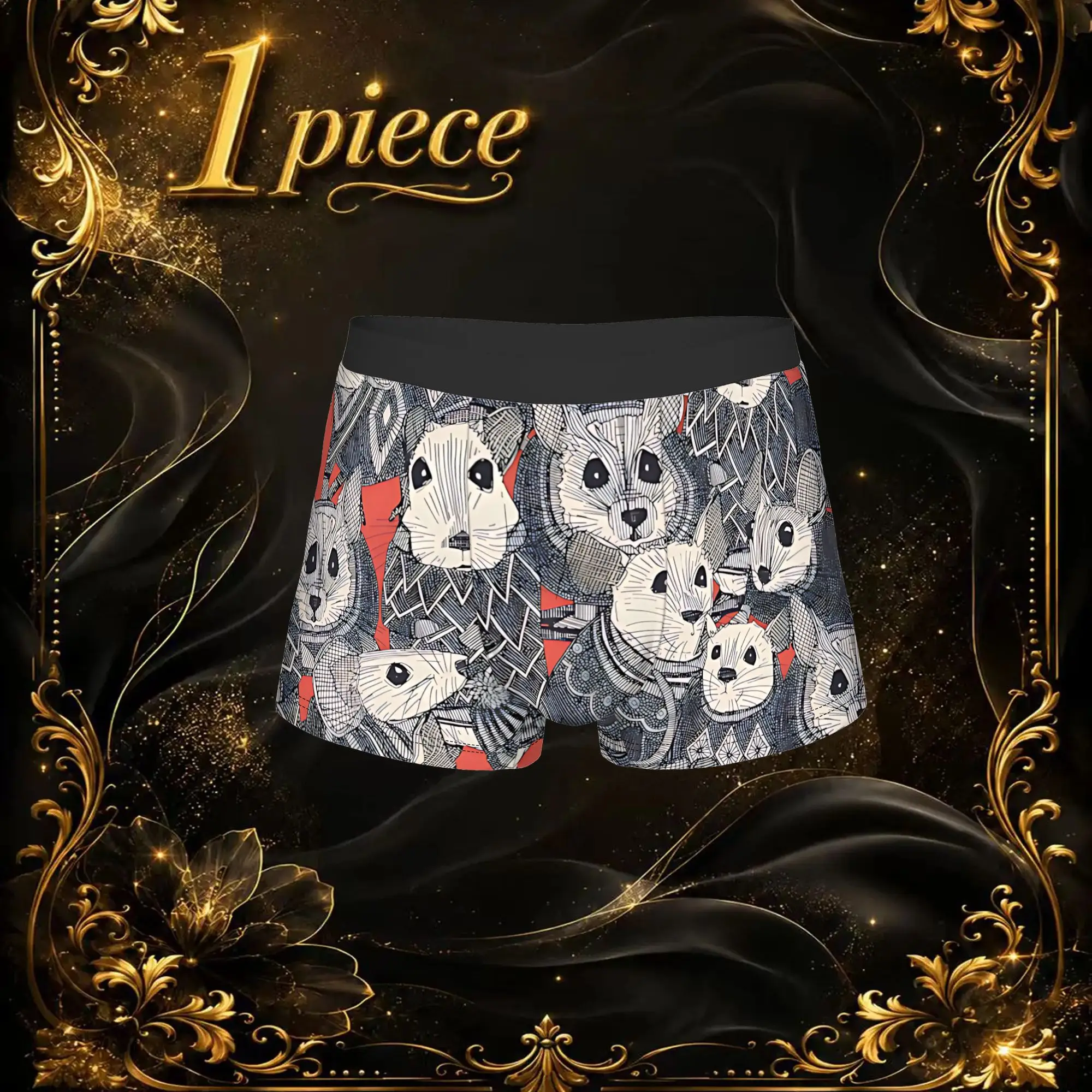 1pc Popular Sweater Mice Coral Red boxers  Novelty Panties Men's Underwear Print Shorts Boxer Briefs