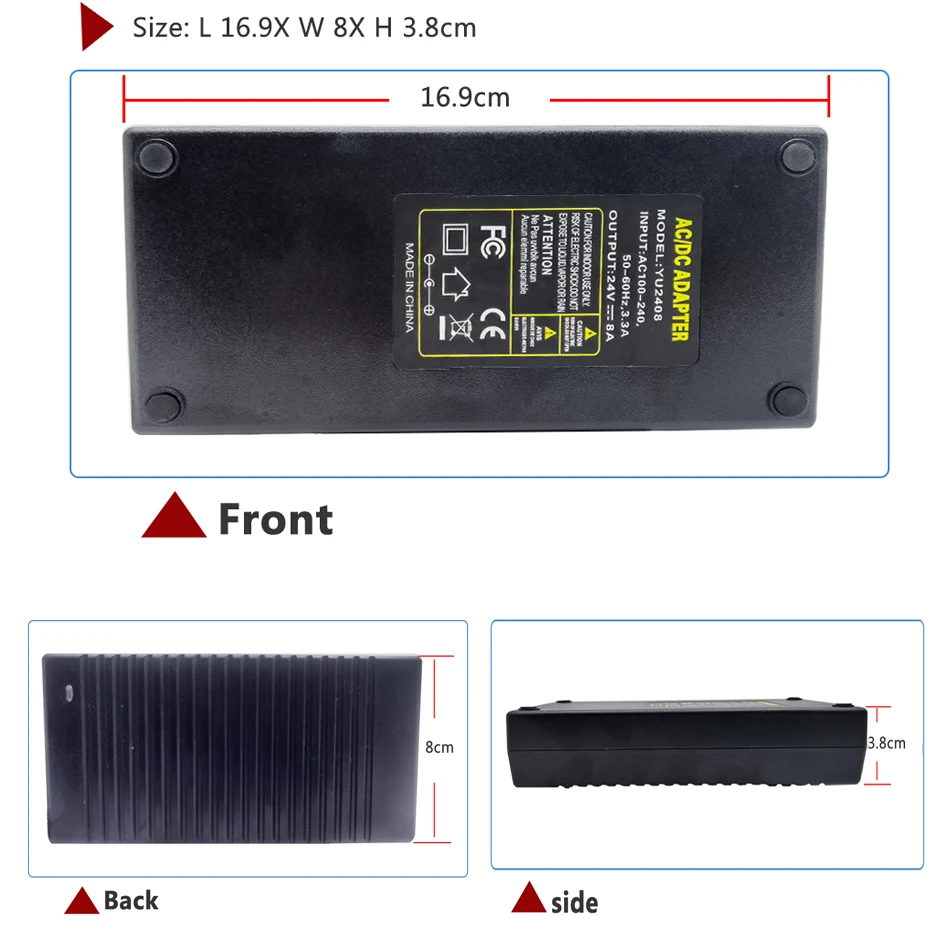 24V 8A 192W電源アダプター DC24V → 85-265VAC変圧器 LEDドライバー UK AU US EUプラグコンバーター CCTV LEDランプ用