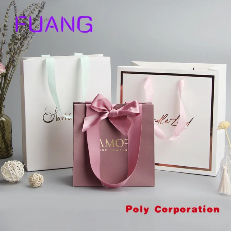 Custom  Luxury Ribbon Handle Boutique Shopping Packaging Customized Printed Euro Tote Paper Gift Bags With Logo