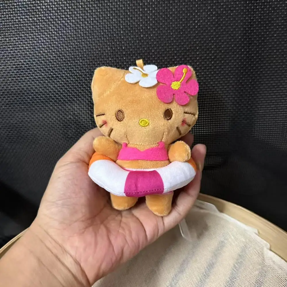 Sanrio Bikini Black Skin Hello Kitty pluche pop sleutelhanger zomer zwemmen cirkel speelgoed hanger rugzak decoratie verjaardagscadeau