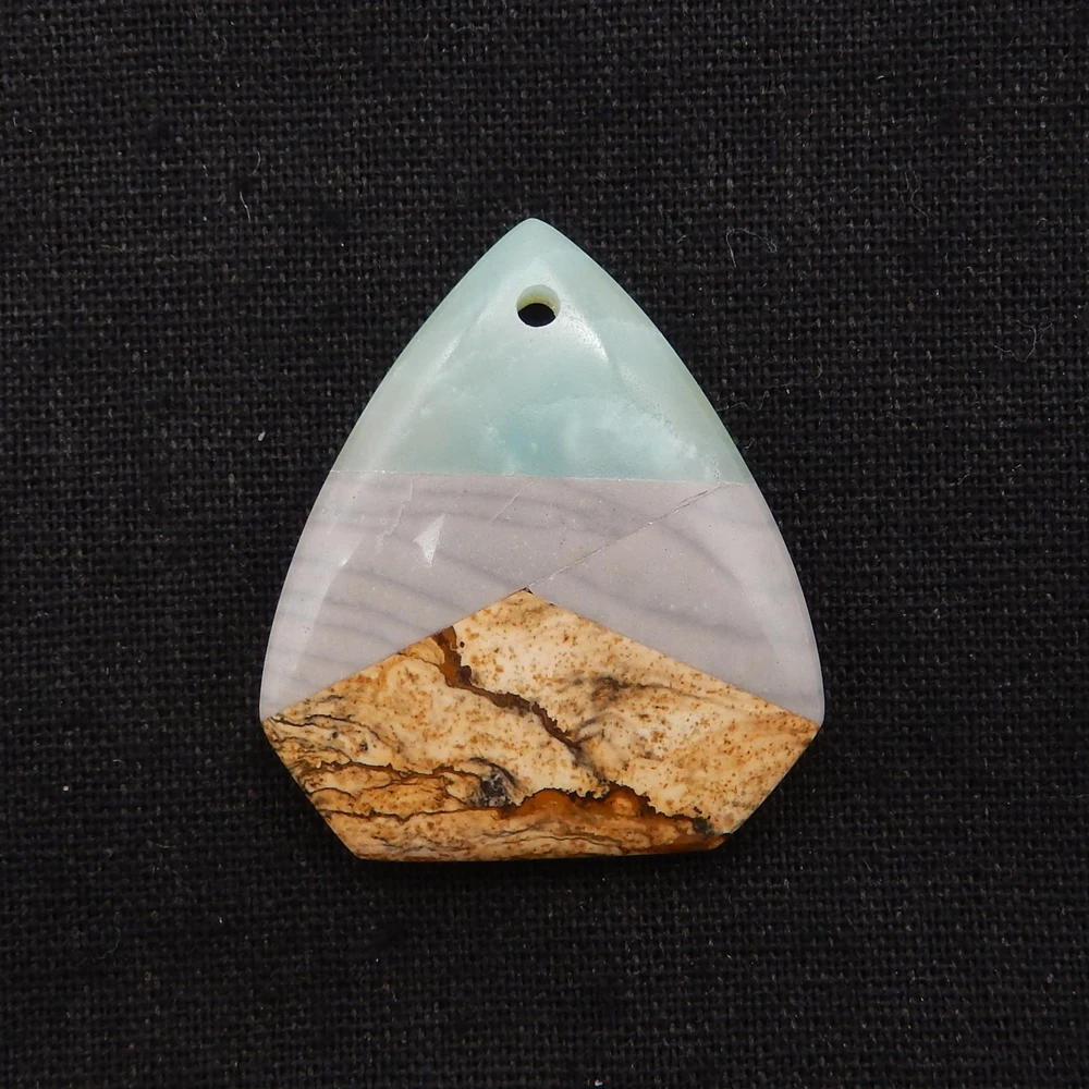 Natural Gemstone Amazonite Picture Jasper, Ocean Jasper Intarsia Pendant Bead For Jewelry Making Charm Gift Accessories