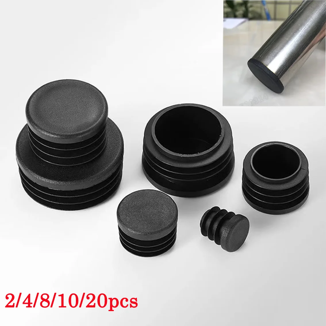 

Black PE Plastic Round Pipe Plug Chair Non-Slip Feet Pads Sealing Plugs Cover 12mm-48mm 58mm 60mm 63mm 70mm 74mm 76mm 90mm 100mm