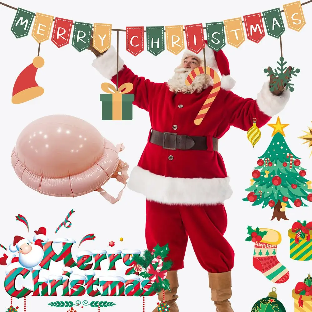 Funny Xmas Decor DIY Inflatable Santa Claus Props Inflatable Hunchback Christmas Fake Belly Fake Pregnant Belly