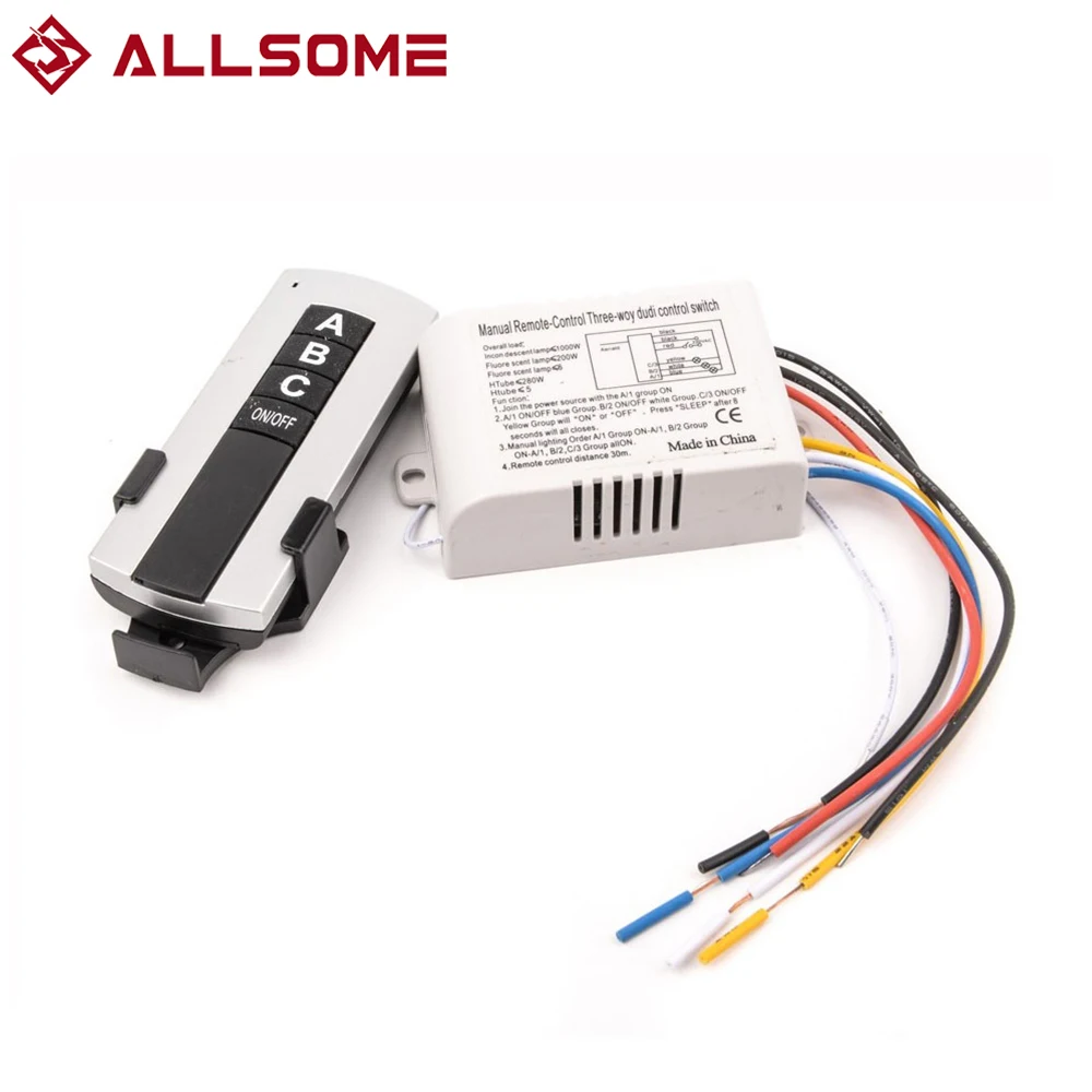 Allsome 220V 3 Channel Wireless Remote Control Switch Digital Remote Control Switch for Lamp & Light HT034