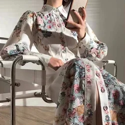 New Floral Dress single breasted long dress Design Temperament Elegant Shirt Dress women