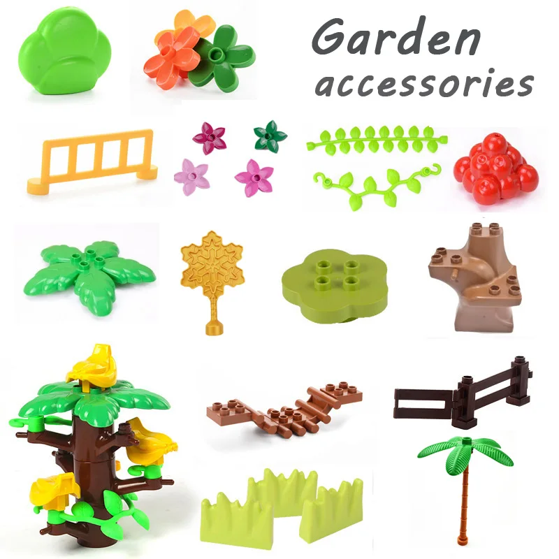 Big Particle Building Blocks Plant Leaves Little Grass Stump Dry Fence Garden Accessories  Compatible with Lego Duplo Bricks