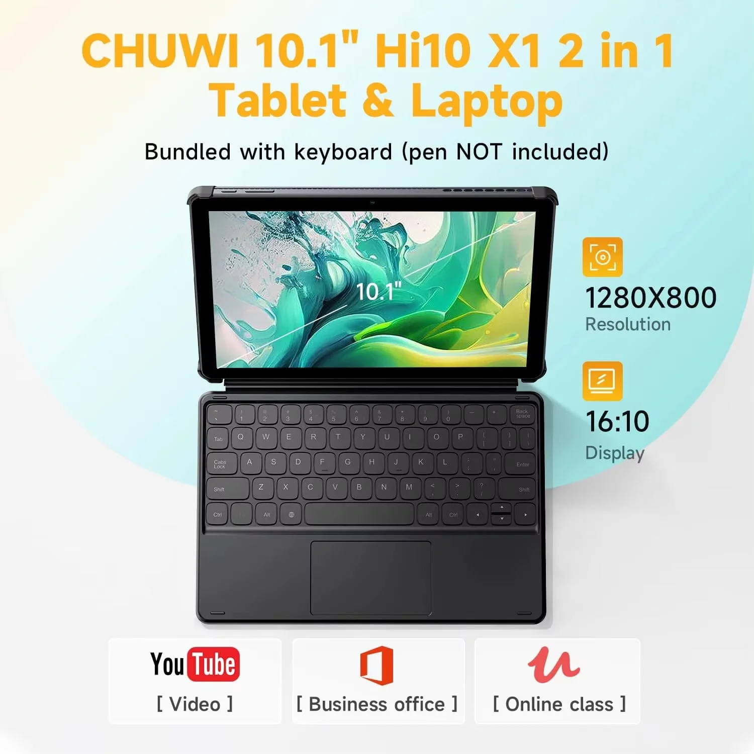 CHUWI Hi10 X2 Tablets Dual-Core Intel 10th i3-10100Y 8GB RAM 256GB ROM Intel UHD Graphics 615 10.1" LCD Screen 2 IN 1 Tablet  ﻿