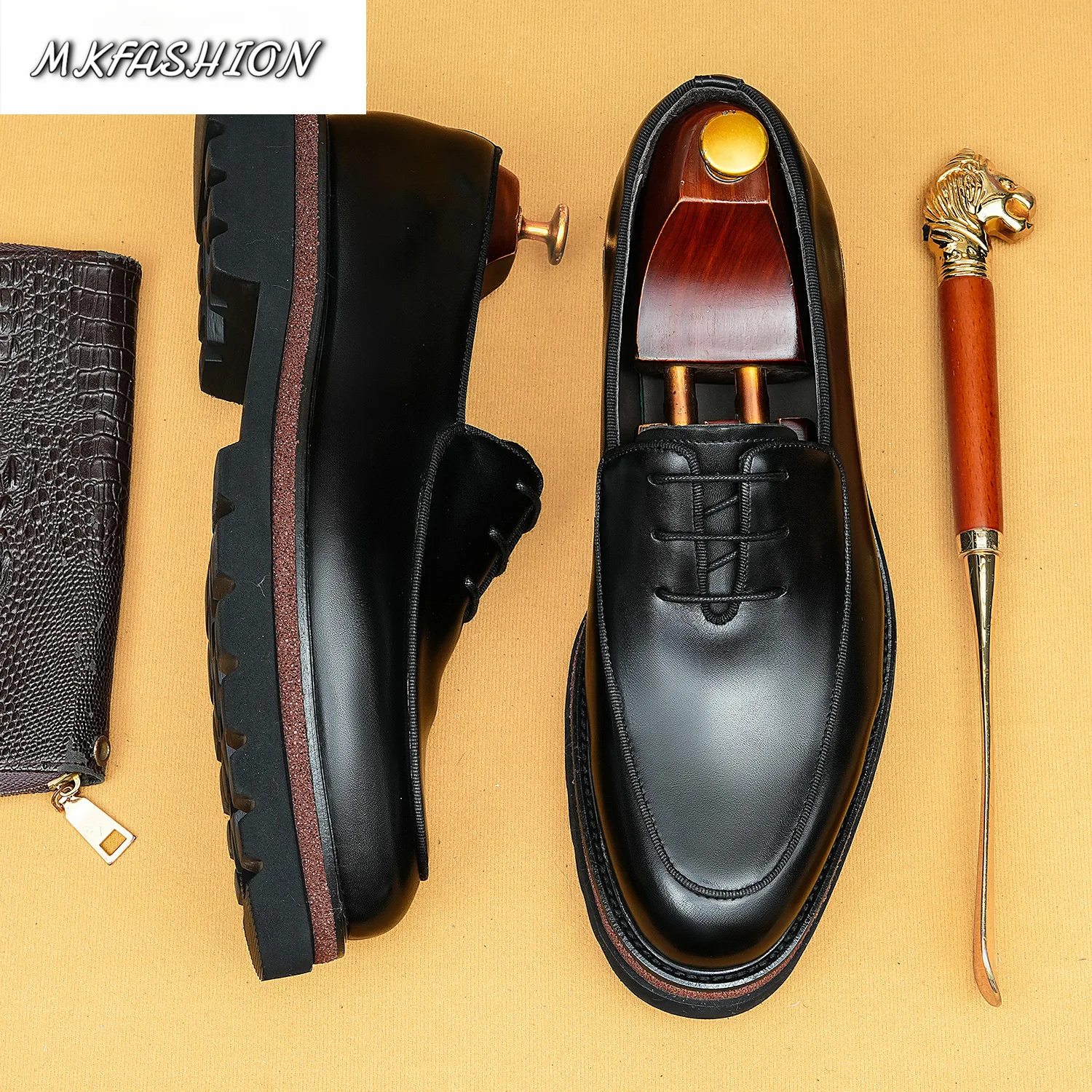 Men Business Casual Oxford Shoes Genuine Leather Thick Sole Height Increasing Shoes Male Footwear