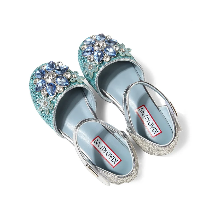 2023 Meisje Mary Janes Kinderen Prinses Glitter Schoenen Mode Veelzijdige Bruiloft Luxe Zachte Kids Strass Jurk Platte Sandalen