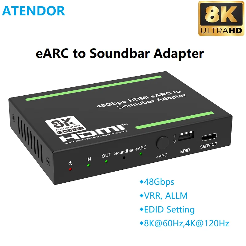 

ATENDOR 8K HDMI-compatible 2.1 eARC Soundbar Audio Extractor Converter TV ARC/eARC 48Gbps 4K@120Hz for Sonos PS5 X-BOX Series X