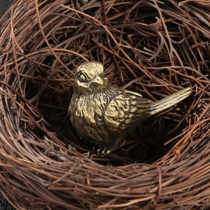 【Small Sparrow Statue Metal Brass Tea Pet Table Ornament Retro Bird Animal Figurines Miniatures Craft Home Decor Accessories】