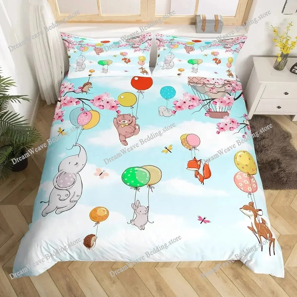 Hot Air Balloon Duvet Cover Set Romantic Balloon Bedding Set Extreme Sports Games Comforter Cover Romantic Trip Twin Quilt Cover