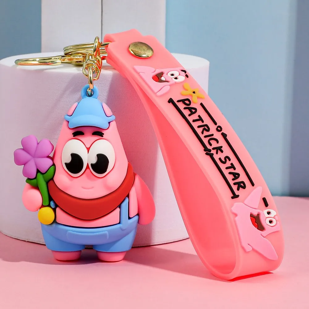 

New SpongeBob SquarePants Character Keychain Set - SpongeBob, Patrick, Squidward PVC Figures & Metal Rings, Bag charm Christmas