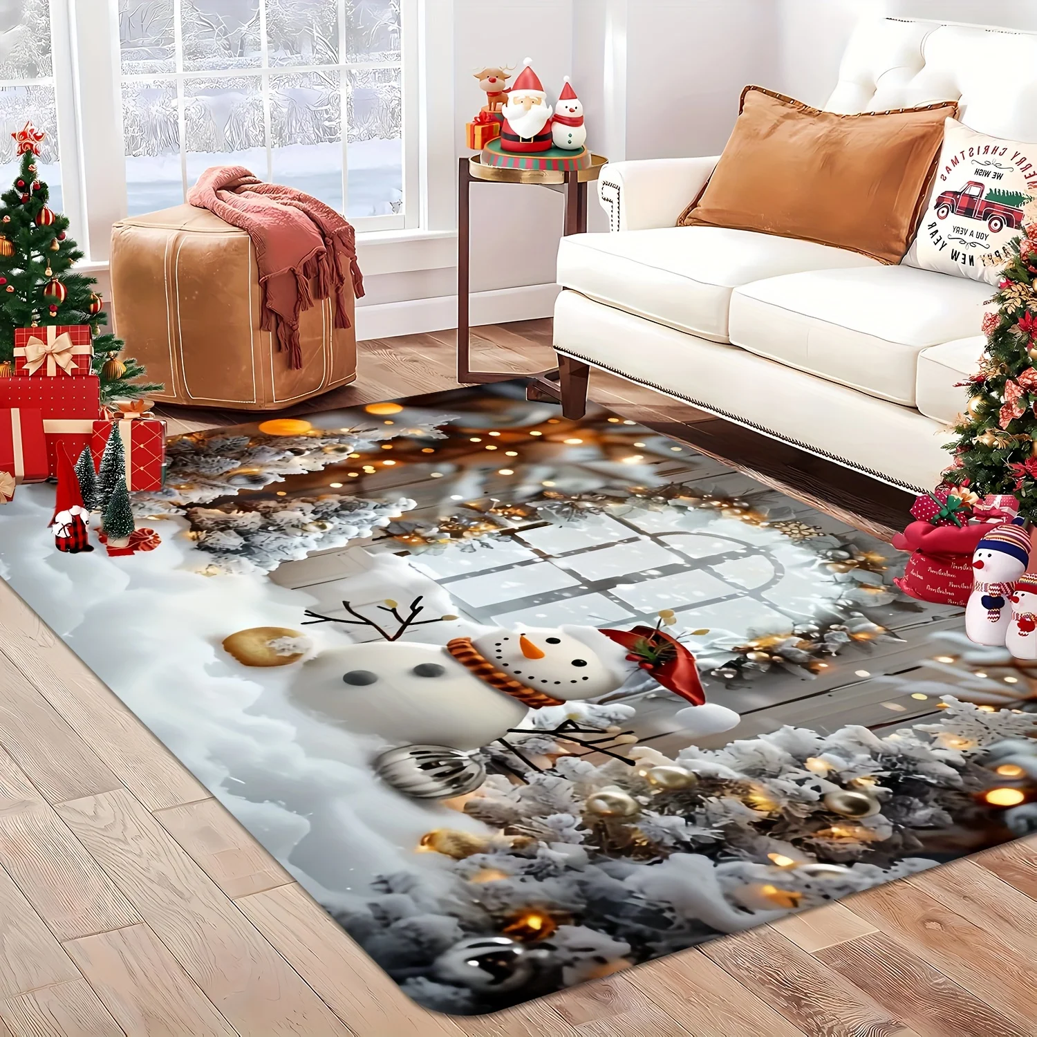 Xmas Snowman Pattern Area Rug, for Bedroom, Entryway Mat, Living Room, Game Room, Outdoor Use, Christmas Decor, Home Decor