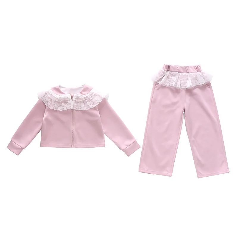 Baby Girls Sets Fashion Sweet Lace Tops Coats Casual Pants 2025 Spring New Childrens Two Piece Sets