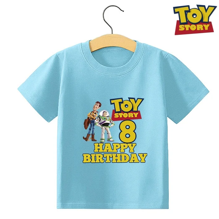 

Kawaii Toy Story Number 1-14 Tshirt Birthday Tee Shirts Anime Figure Woody Buzz Lightyear Clothes Kid Girl Boy Short Sleeve Tops