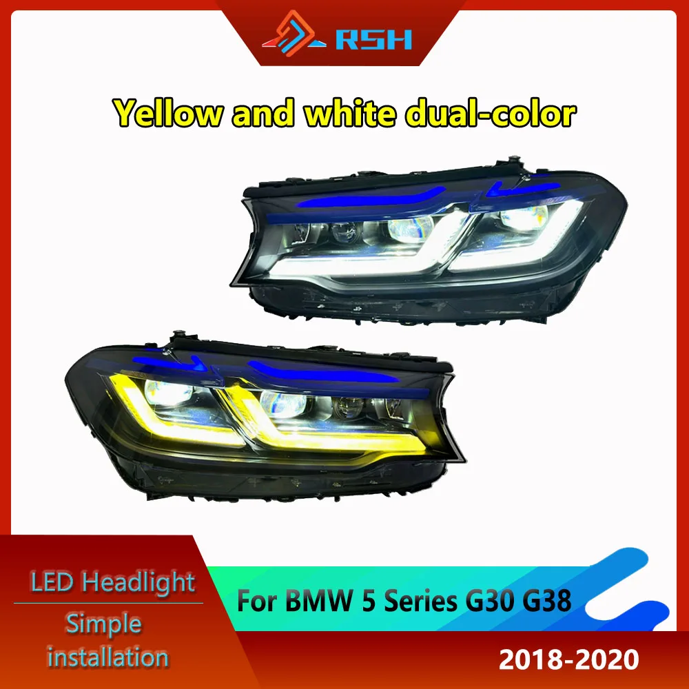 

Front Lamp For BMW 5 Series G30 G38 Headlight Assembly 2018-2020 Modified M5 Thunder Edition Double Blue Eyebrow LED Head Lights
