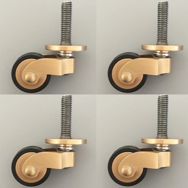 4PCS 1'' Solid Brass Casters Table Chair Sofa Cabinet Castors 360° Rotary Smoothly Moving Furniture Rollers Rubber Silent Wheels