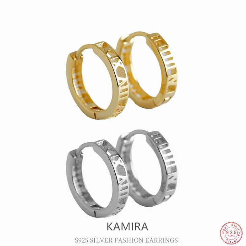 KAMIRA Real 925 Sterling Silver Design Irregular Hollow Hug Hoop Earrings for Women Party Fashion Simple Delicate Jewelry Gift