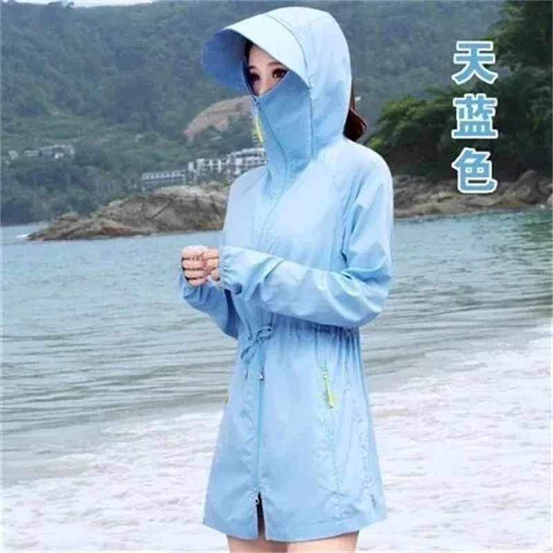 Protezione solare donna lunga 2022 estate nuovo Anti-ultravioletto mare spiaggia protezione solare abbigliamento donna a tesa larga cappotto con cappuccio cerniera Thi