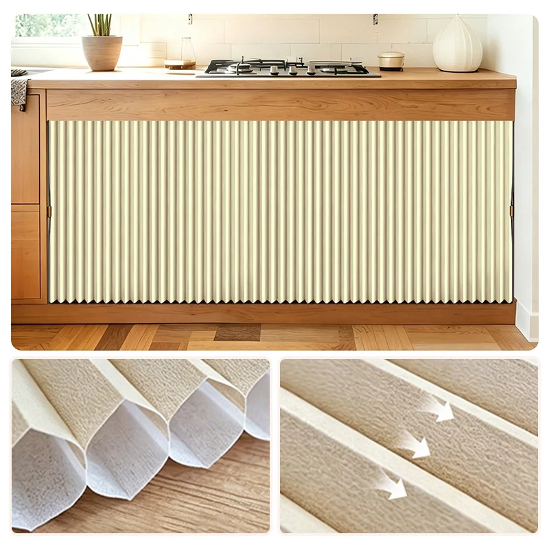 Kitchen Curtain Folding Privacy Curtain Dust-Proof Shades for Closets Without Doors and Under Sink Kitchen Counter