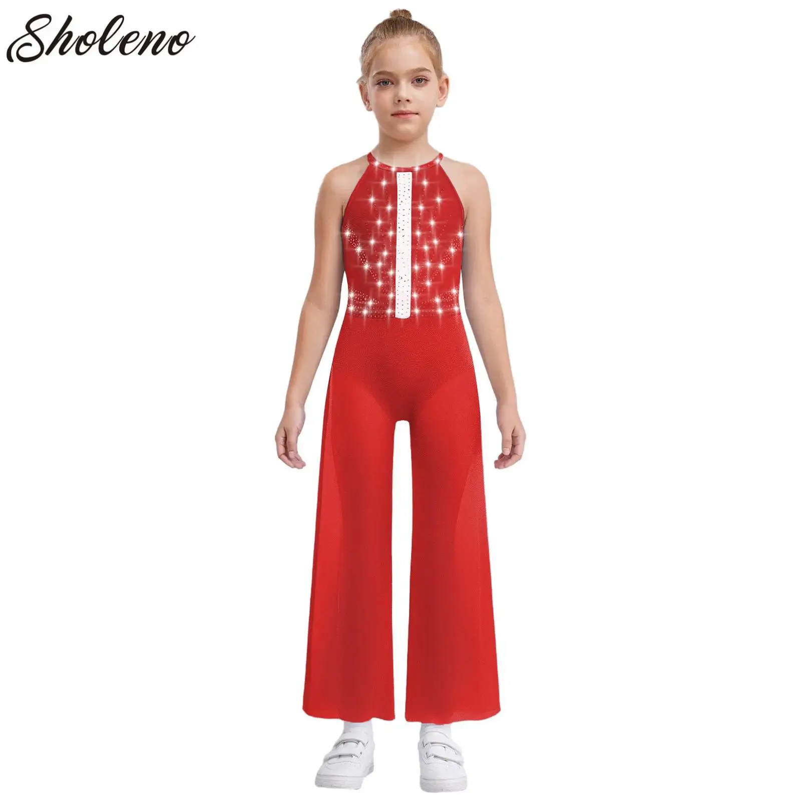 

Lyrical Dance Jumpsuit for Kids Girl Wide-Leg Long Pant Contemporary Dance Costumes Stage Performance Outfit for Teenage