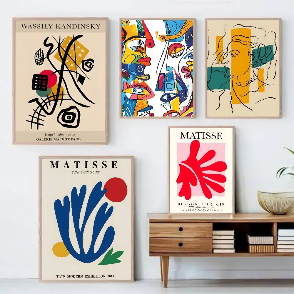 Matisse Picasso Minimalism Poster  Self-adhesive Art Waterproof  Sticker Coffee House Dorm Room Wall Decor