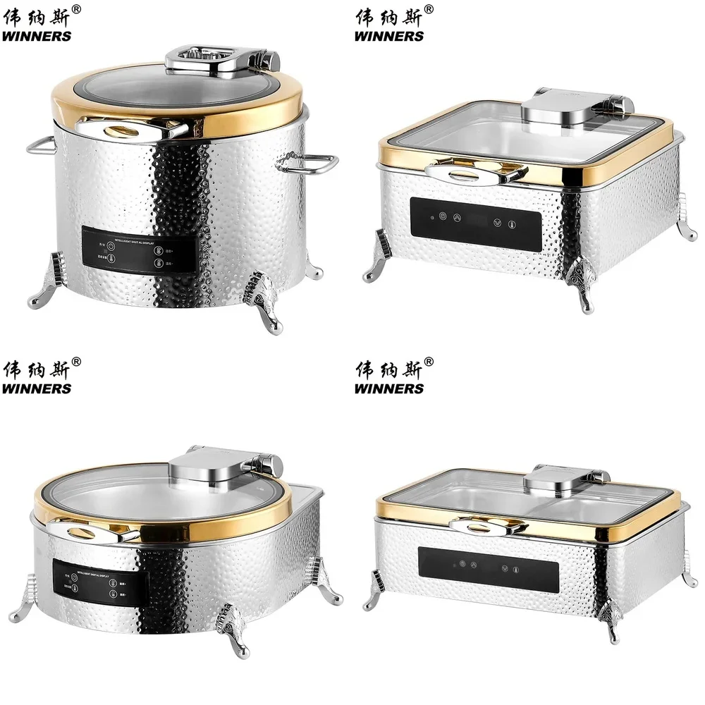 2026HOTGold Rim Hammer Point Chafing Dish Food Warmer Buffet Stove for Hotel Catering Event Serving Equipment Stainless Steel