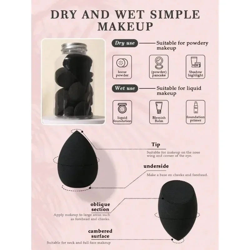 Black Makeup Sponge Blender Beauty Egg with Storage Bottle Cosmetic Puff Foundation Sponges Powder Puffs Make Up Accessories