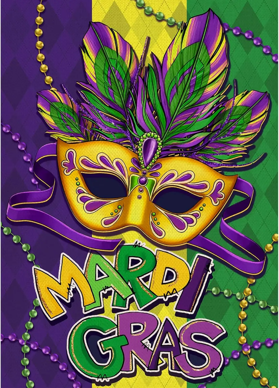 Selmad Mardi Gras Mask Decorative Burlap Garden Flag, Purple Green Yellow Carnival Home Yard Small Outdoor Decor, Fleur De Lis M