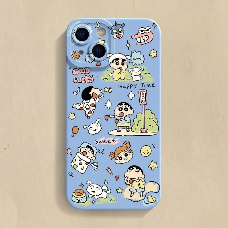 تلوين شين تشان سيليكون جراب هاتف آيفون 15 14 13 11 12 برو ماكس 16 زائد الكرتون للصدمات عدسة كاملة غطاء للحماية #2