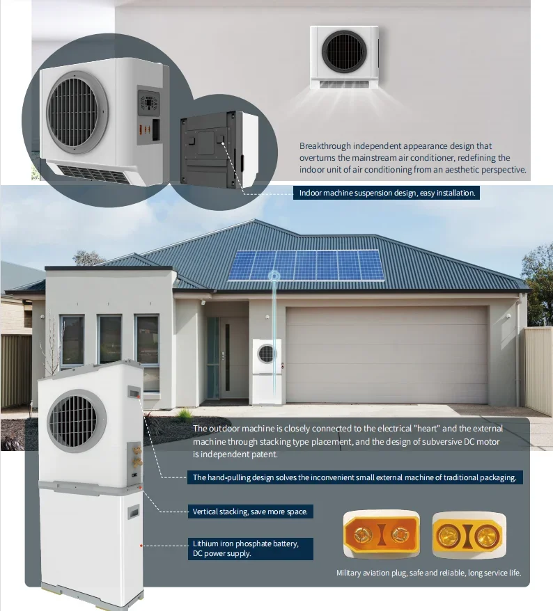 مكيف هواء مثبت على الحائط من النوع المنفصل العاكس للطاقة الشمسية ونظام التيار المتردد مع بطارية ليثيوم