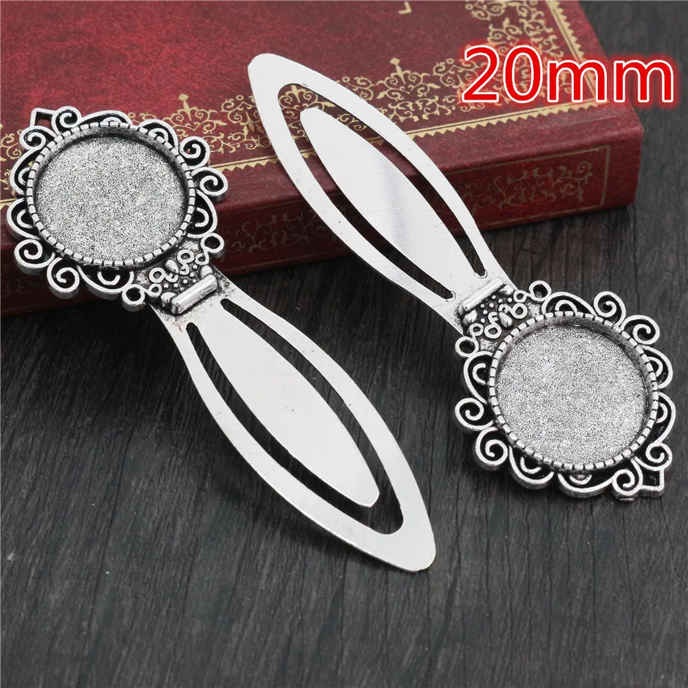 2pcs Antique Silver Plated Bronze Bookmark Cabochon Base Set
