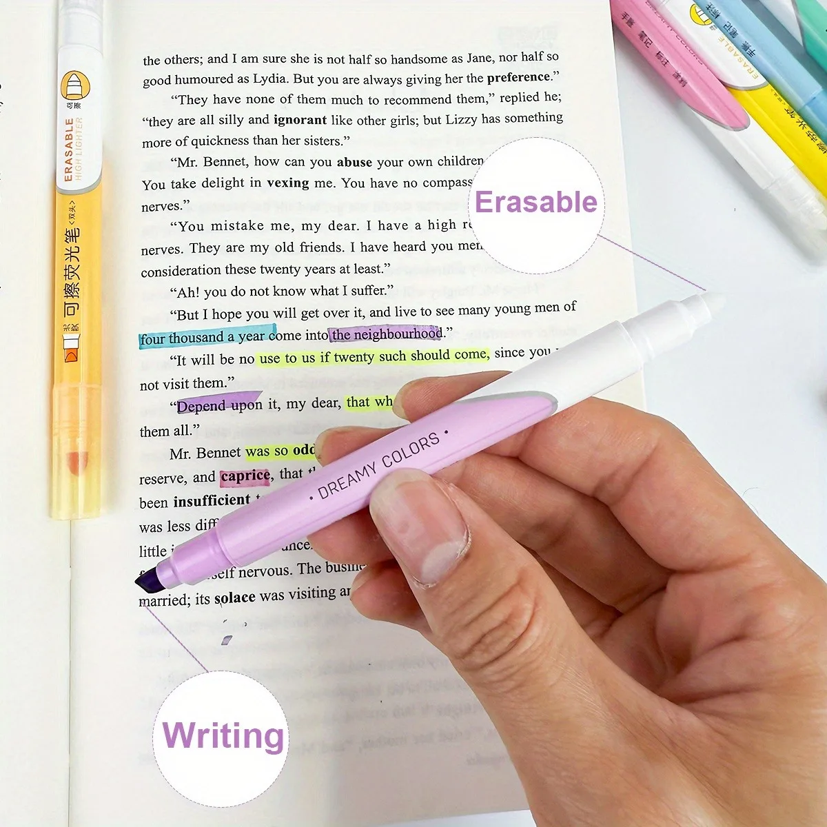 

6 erasable pens, pink gloss pens, mixed colors, dual headed erasable pens, no color leakage