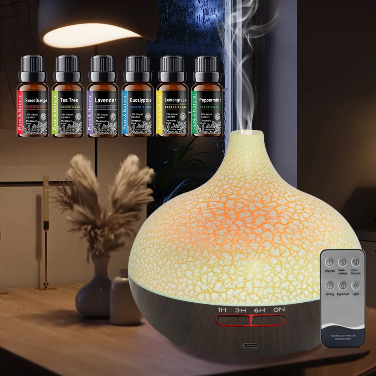 Large Room Humidifier & Aromatherapy Diffuser  550ml Tank, Remote, Ultra Quiet for Bedroom, Auto Shut-Off, Night Light