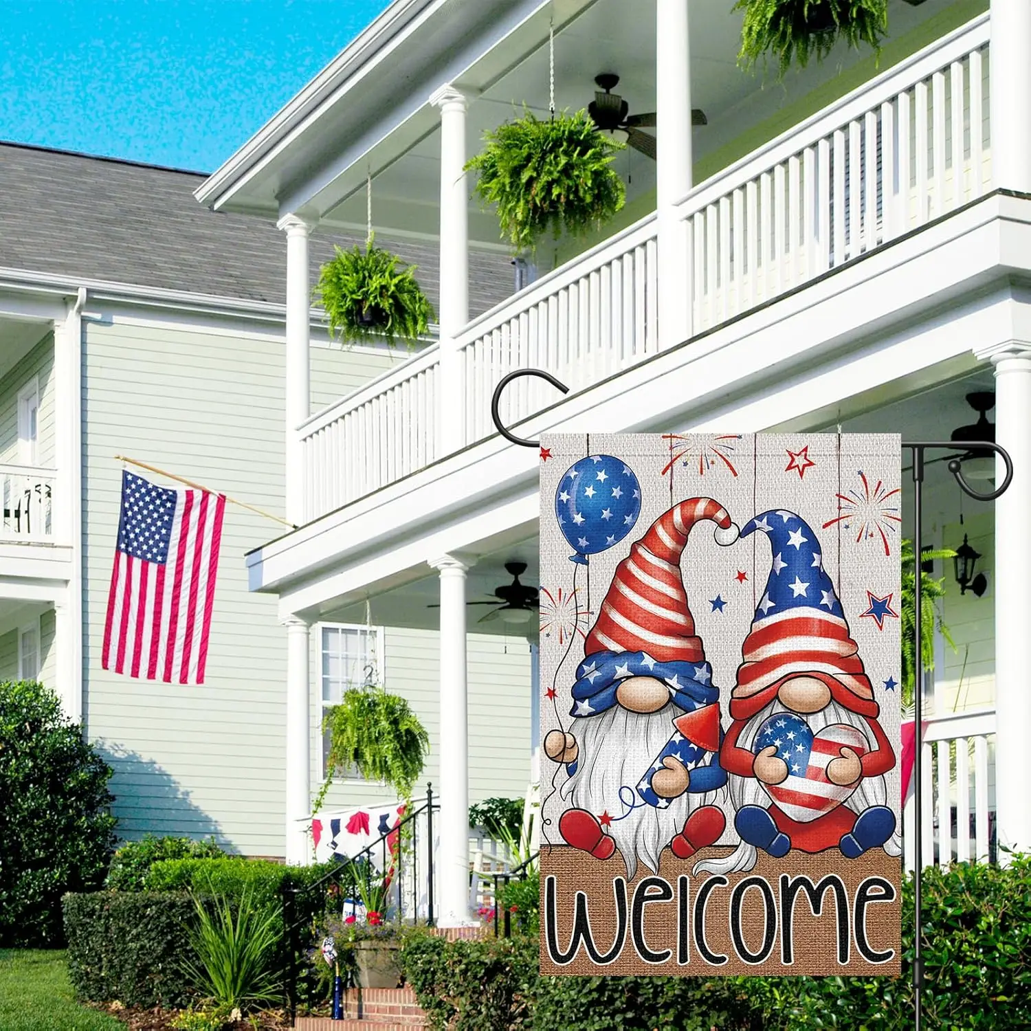 4th of July Garden Flag 12x18 Double Sided Vertical Small Burlap Welcome Patriotic Gnome Independence Day Memorial Day Yard  llz