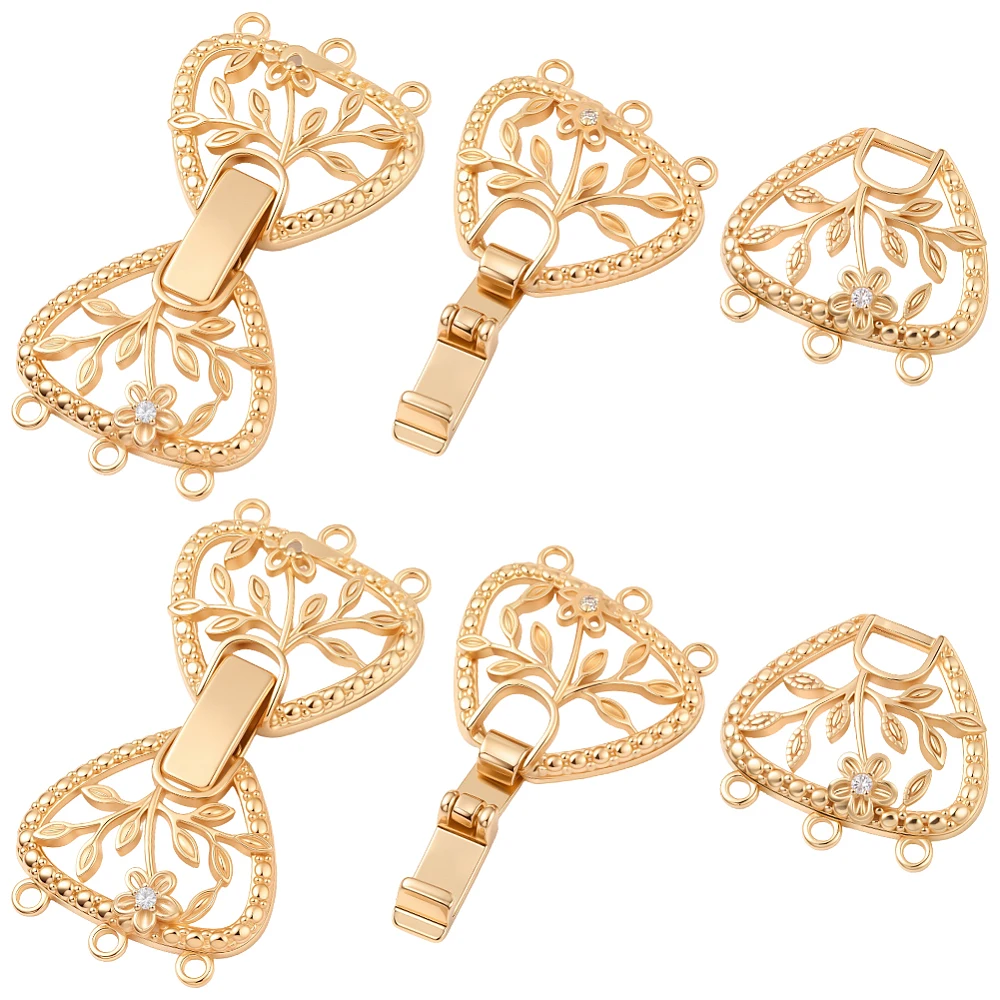1 Box 6Pcs Bowknot Foldover Clasp 18K Gold Plated Tie Necklace Shortener Enhancer Cubic Zirconia Connector Extenders with Loop