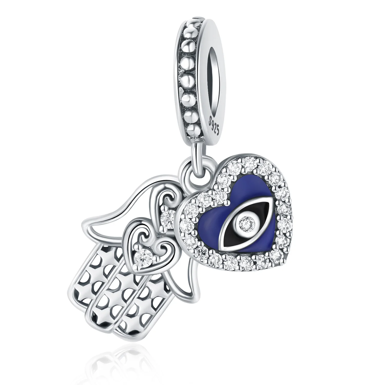 

Original 925 Sterling Silver Charms Luxury Fatima's Hand Pendant Blue Heart Beads Fit Bracelet Diy Women Making Delicate Gift