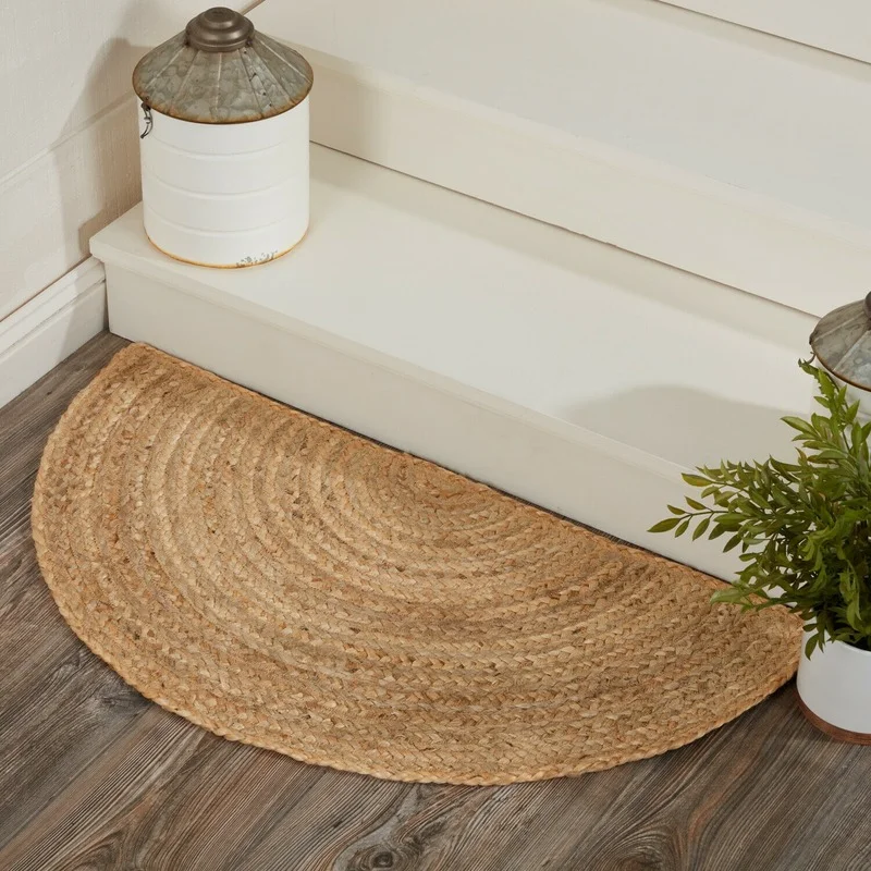 Rug Natural Jute Half Circle Handmade Reversible Home Decor Floor Door Mat Rugs Carpets for Living Room