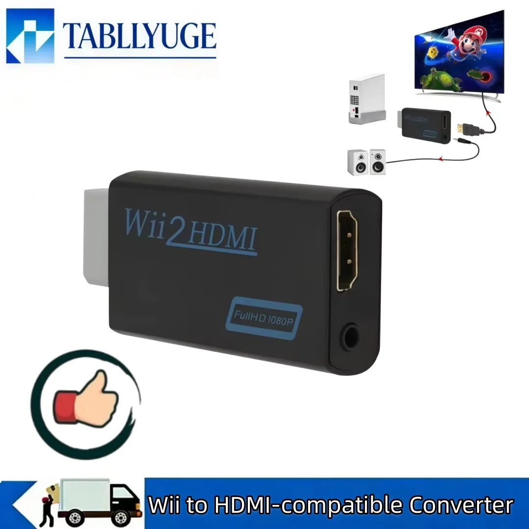 Wii to HDMI-compatible Converter 1080P Upscaling Adapter with 3.5mm Audio Jack for Wii Console HDTV Monitor Projector
