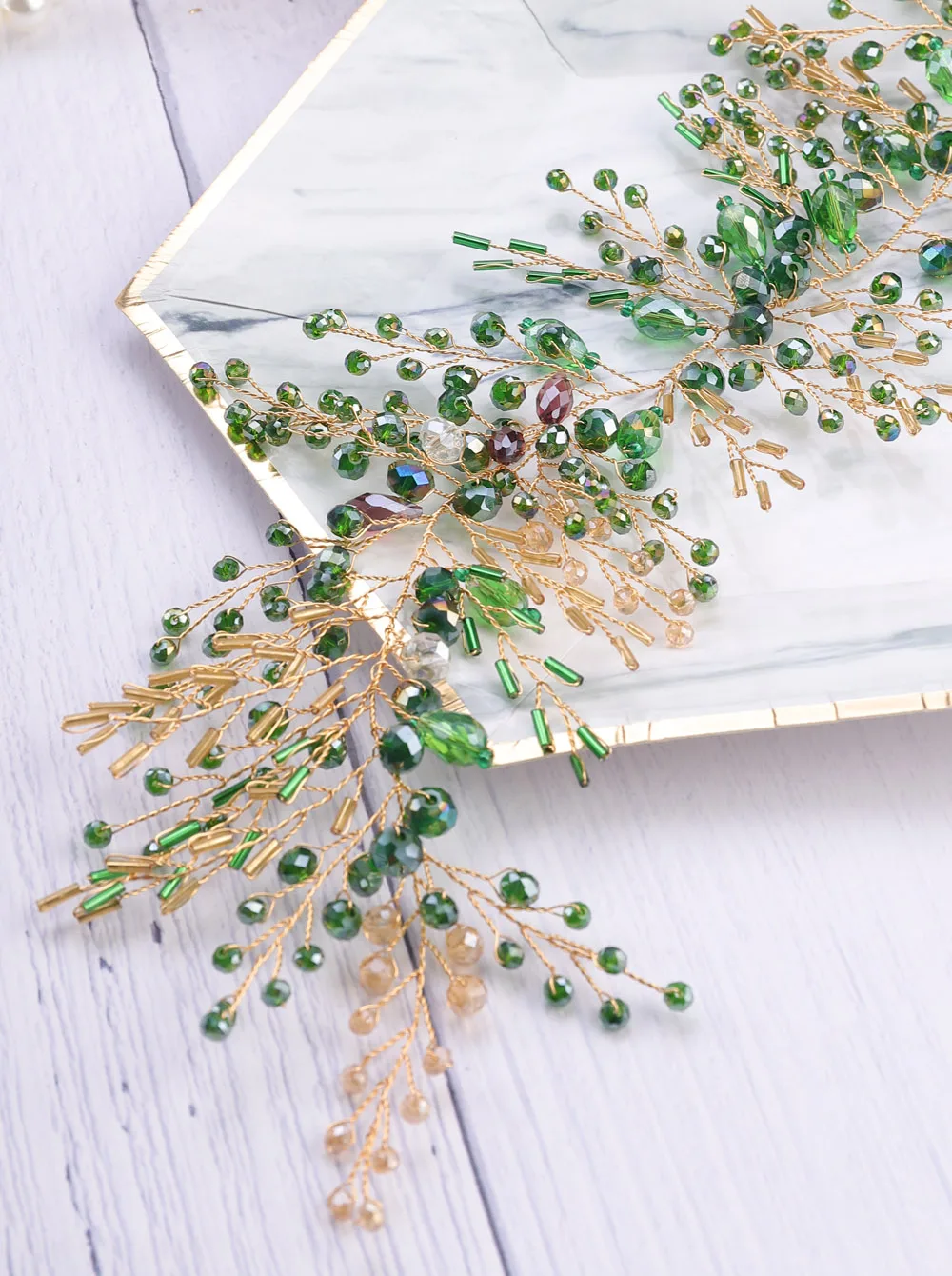 Fashion Green Crystal Rhinestone Headbands Women Bridal Hairbands Wedding Hair Jewelry Handband Head Vines image 4