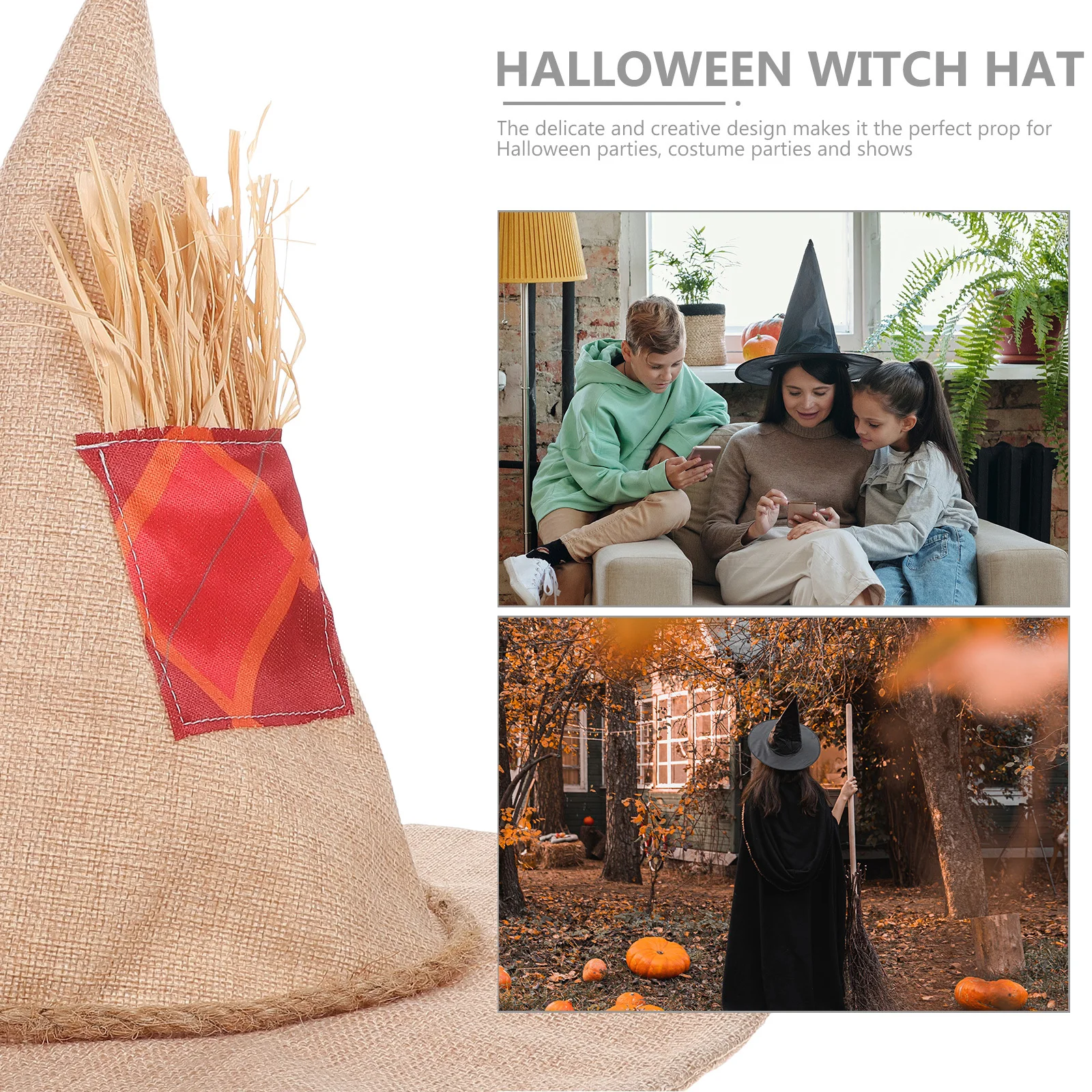 

1pcs Scarecrow Halloween Witch Cosplay Party Decor Halloween Hat Adornment Elegant Witch Hat Wide Brim Festival Prop
