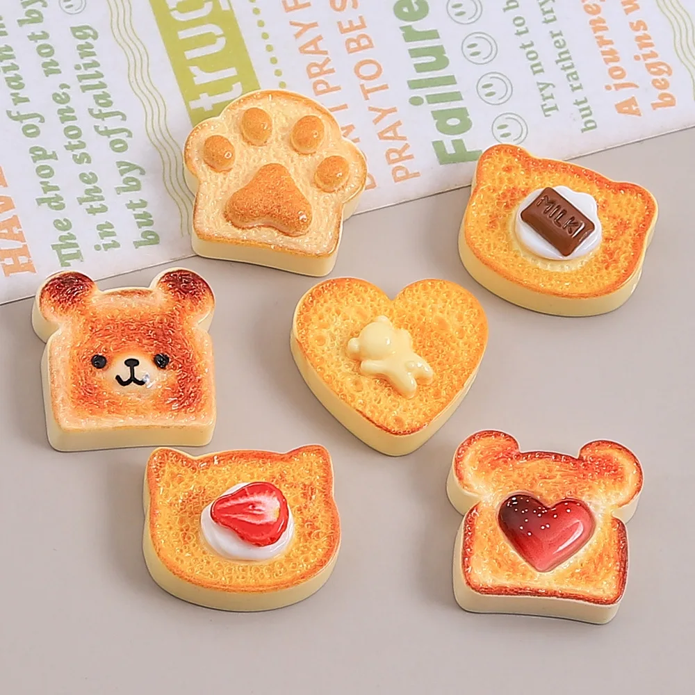 SW43 10pcs Heart Bear Cat Animal Shape Toast Bread Resin Charms Cute Claws Pendant Diy Earring Necklace Keychain Jewelry Beads