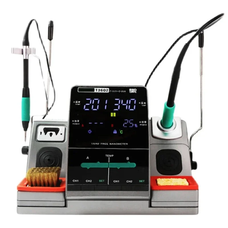 For T3602 Soldering Station C115 C210 Tips Double Station Rework Station for Cell-Phone PCB SMD IC Repair Solder 450℃