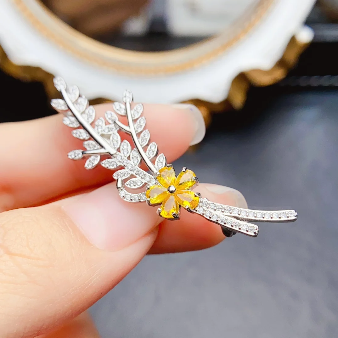

FS 3*4Natural Sapphire Wheat Brooch S925 Sterling Silver Fine Fashion Charm Weddings Jewelry for Women New 2024 With Certificate