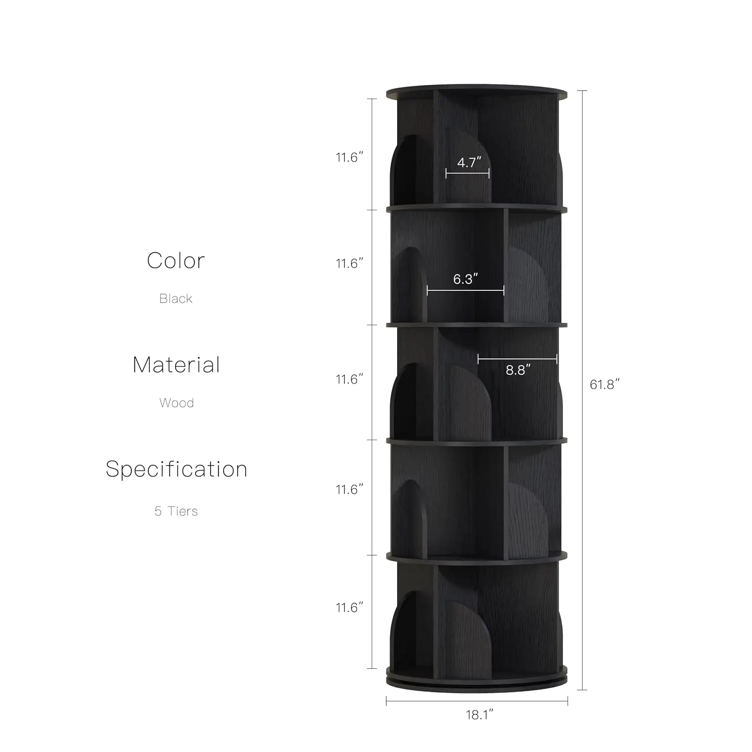 5-Tier 360° Rotating Corner Bookshelf Storage Organizer Home Office, Customized
